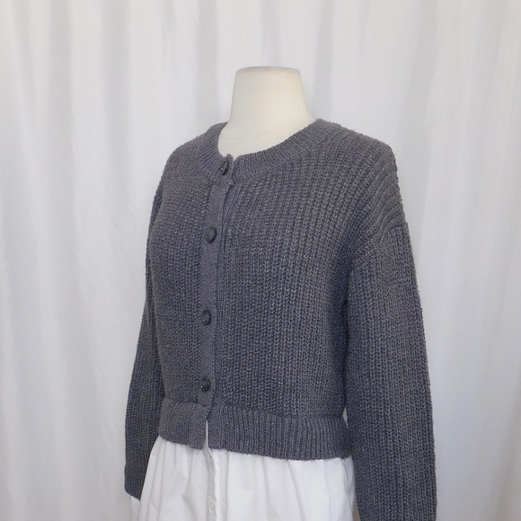 NWT!! ANTHROPOLOGIE Gray Cropped Twofer Cardigan Sweater Academia Preppy Small - Picture 7 of 16